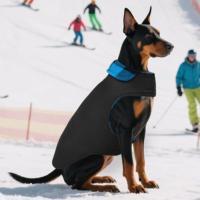 ASENKU Dog Winter Coat, Fleece Doggie Jacket Plaid Reversible Vest Waterproof Windproof Cold Weather Clothes for Small Medium Large Dogs (L, Blue)