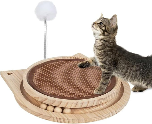 Cat Scratch Pad with Natural Sisal, Kitten Interactive Toy with Ball Track, Cat Wheels for Indoor Cats Toy for Relieves Stress, Cat Scratching Post for Bored