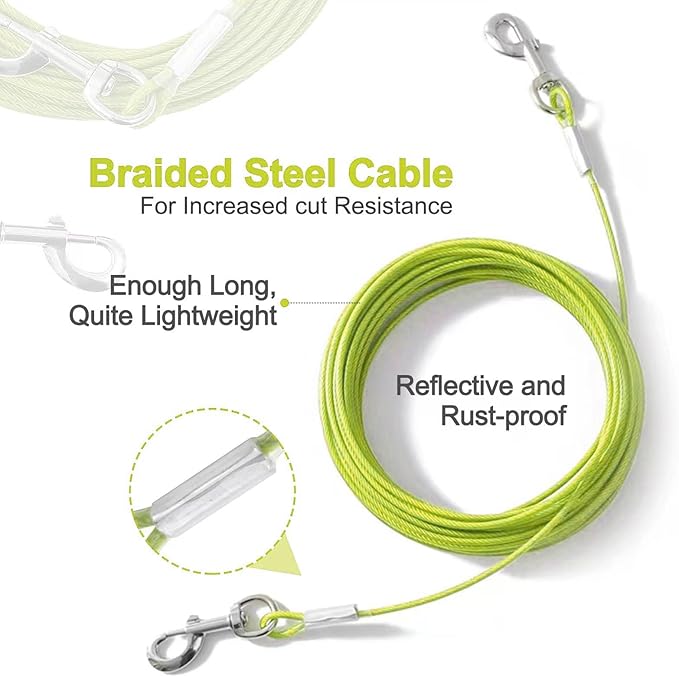 Tie Out Cable for Dogs,20FT Dog Leads,Heavy Duty Tie Out Cable for Large Dogs Up to 125lbs,Durable Dog Runner Tether Line for Outdoor,Yard