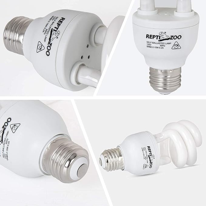 REPTI ZOO 15 W UVA UVB 5.0 Reptile Lights Energy Saving Reptile Heat Lamp UVB Bulb Spiral Compact Bulb Fit for Rainforest Type Reptile/Snake/Lizard/Insect/Turtle/Tortoise