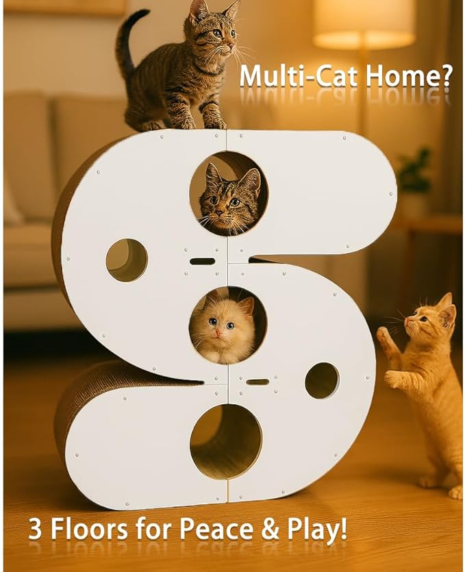 3-in-1 S-Shaped Cat Scratching Board Tunnel cat Scratcher cat Tree cat Tunnel S Shape Large Multi cat condo House cave Bed Indoor Climbing Hiding Scratching Playing Gift