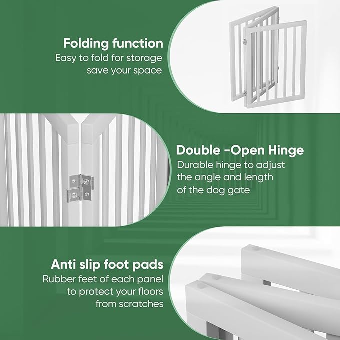Dog Gates for Doorways, Tall Dog Gate Indoor, Foldable Pet Gates for Doorways Bedroom, Freestanding Puppy Gate with Metal Support Feet, Room Divider 3 Panels (White)