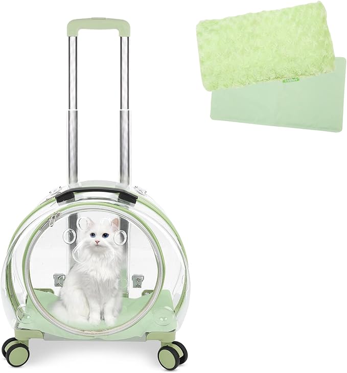 Transparent & Fully Breathable Hard cat Carrier with Rolling Wheels for Dogs, Cats, Multiple Carrying Options, Perfect for Traveling/Taking a Walk