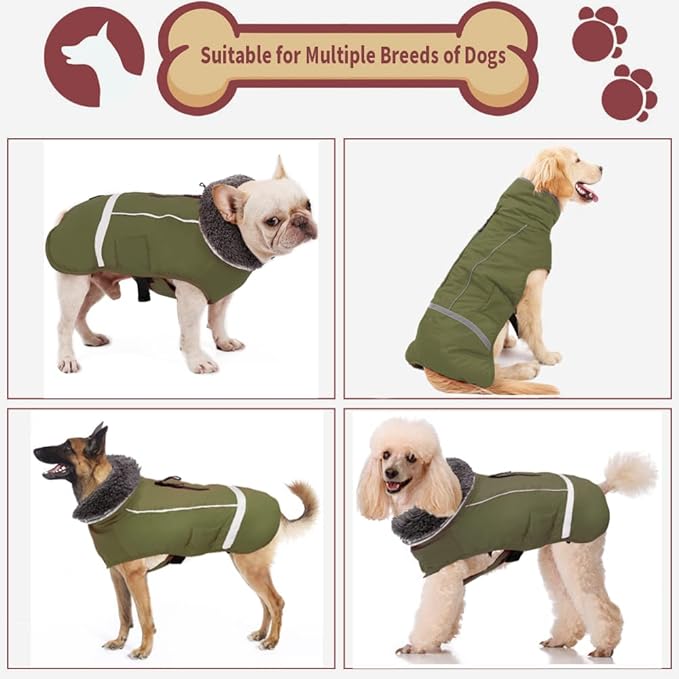 Doglay Dog Coat, Waterproof Dog Jacket Pet Winter Coat for Cold Weather with Thicken Furry Collar, Reflective Puppy Winter Jacket Warm Fleece Lining for Small Medium Large Pets