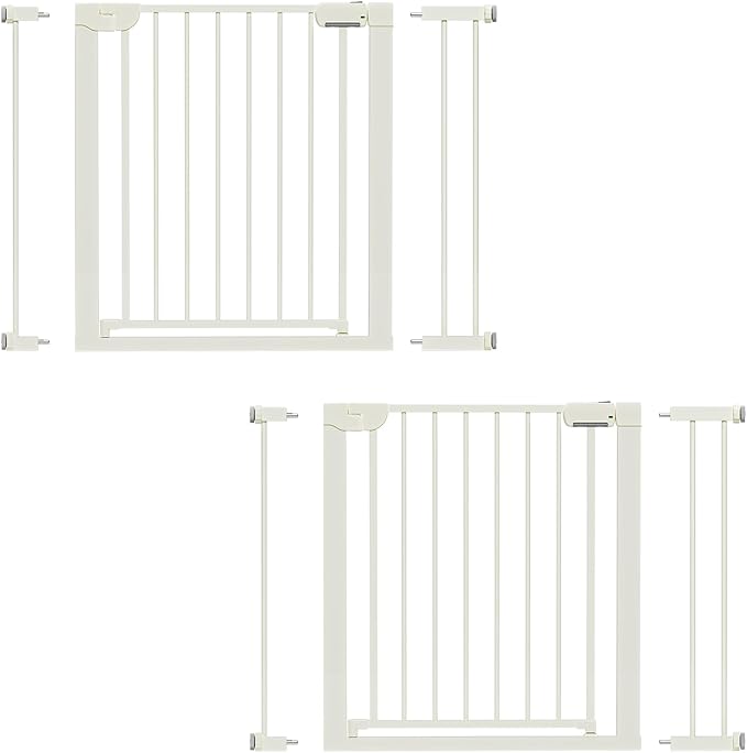 29.5-40.6" Baby Gate for Stairs, Pressure Mounted Dog Gate Indoor, Auto Close Pet Gate for Doorways No Drilling, Easy Install Baby Essentials with Large Walk Thru Door, White 2 Pack