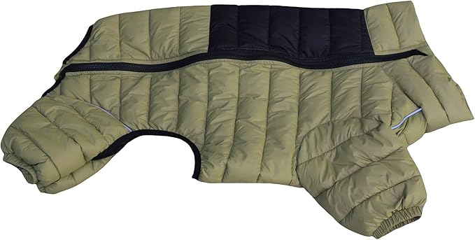 Lovelonglong Dog Coat Dog Warm Jacket, 4 Legs Covered Waterproof Windproof Reflective Warm Dog Vest, Zippered Adjustable Outdoor Dog Snow Jacket for Small Medium Large Dogs Olive Green XXL