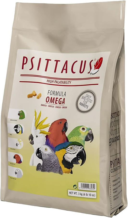 Psittacus Omega 6.6 lb | Complete Pellet Diet for African Greys, Macaws, Eclectus and Other African Parrots | Premium Food for Birds, 100% no-GMO