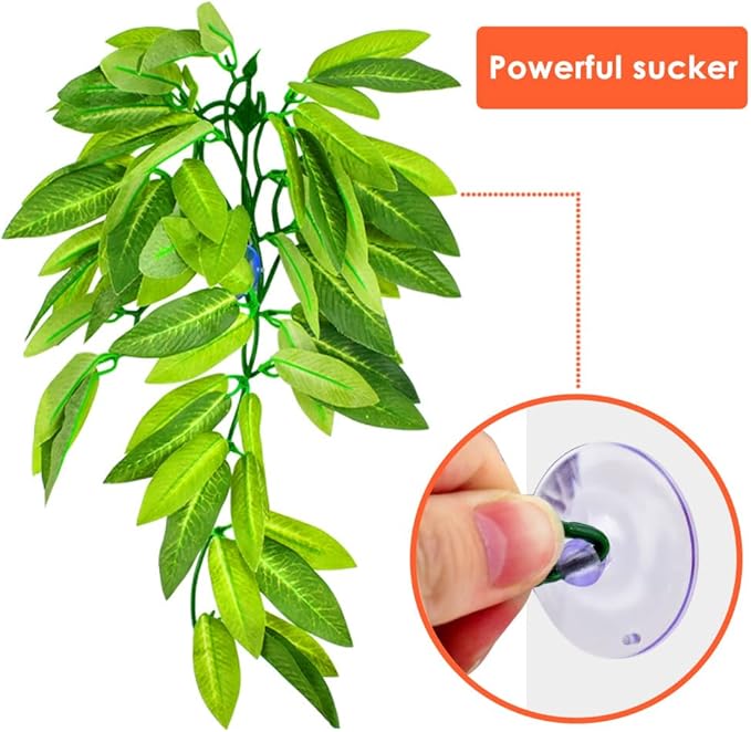 KATUMO Reptile Plants, 3 PCS Amphibian Hanging Plants with Suction Cup for Lizards, Geckos, Bearded Dragons, Snake, Hermit Crab Tank Pets Habitat Decorations