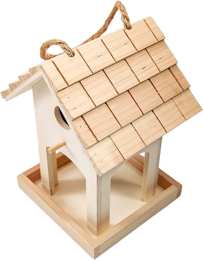 Berfutall-DIY Wooden Bird House for Outdoor, Wild Bird Feeder, Hanging Birdhouse,Perfect for Cardinals, Bluebirds, and More. (A)