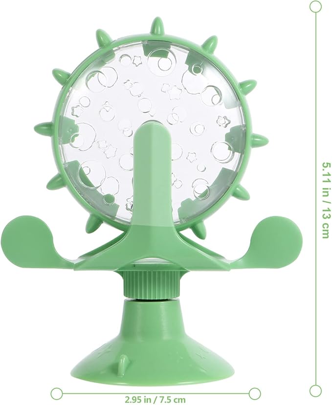 iplusmile Cat Food Leakage Toy, Interactive Windmill Game Cat Puzzle Food Treat Dispensing Toy with Suction Cup for Kitten Puppy Slow Feeder Snacks, Green