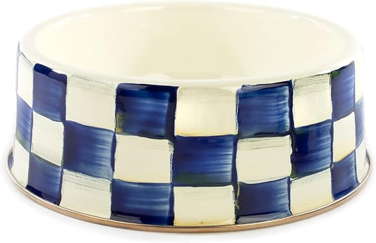 MACKENZIE-CHILDS Pet Bowl, Cute Cat and Dog Bowl for Food and Water, Blue-and-White Royal Check, Large