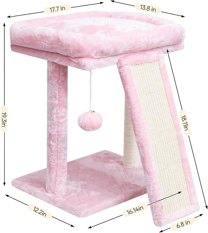 SYANDLVY Small Cat Tree with Scratching Board, Cat Scratching Post for Adults, Cat Scratcher for Indoor Cats, 2 Dangling Balls Great for Kittens