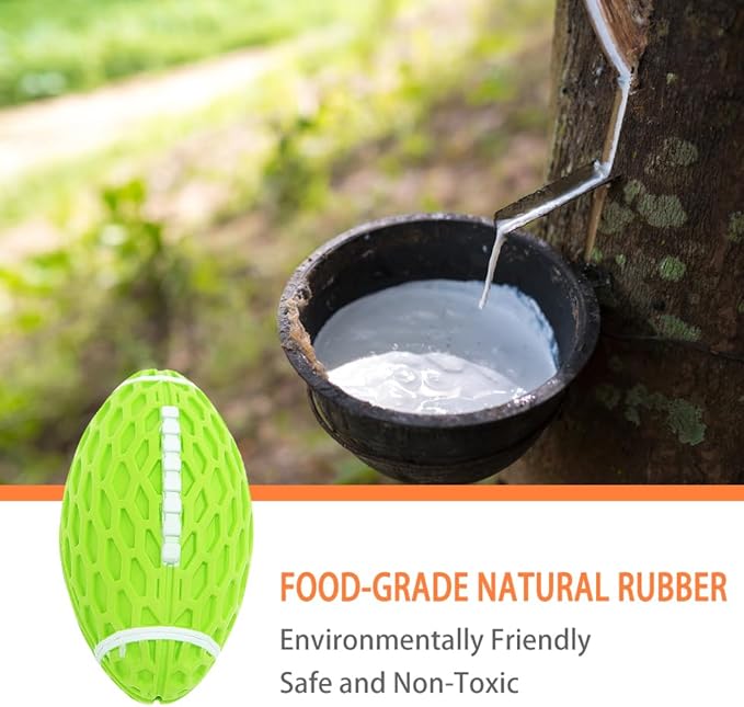 AUSCAT Squeaky Dog Football Toy for Aggressive Chewers, Tough Rubber Dog Ball for Medium Large Dogs, Green, Large, 5.5"