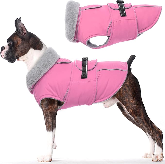 Lelepet Warm Dog Coat Reflective Fleece Vest Waterproof Dog Jacket with Adjustable Buckle Hook & Loop Windproof Cold Weather Coats for Small Medium Large Dogs, Pink, S