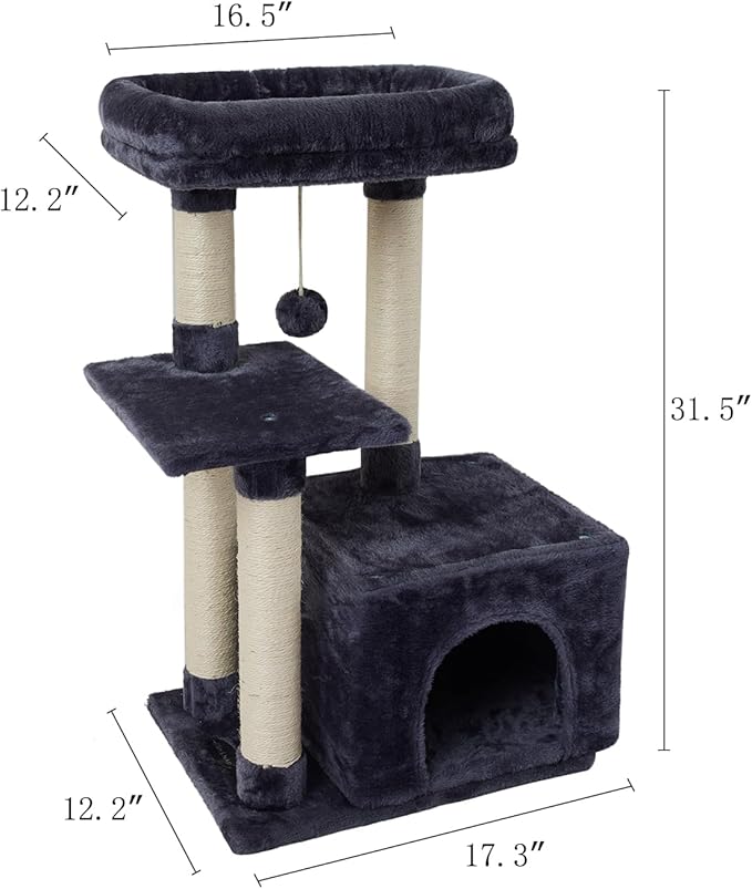 FISH&NAP Cute Cat Tree Kitten Cat Tower for Indoor Cat Condo Sisal Scratching Posts with Jump Platform Cat Furniture Activity Center Play House Smoky Grey
