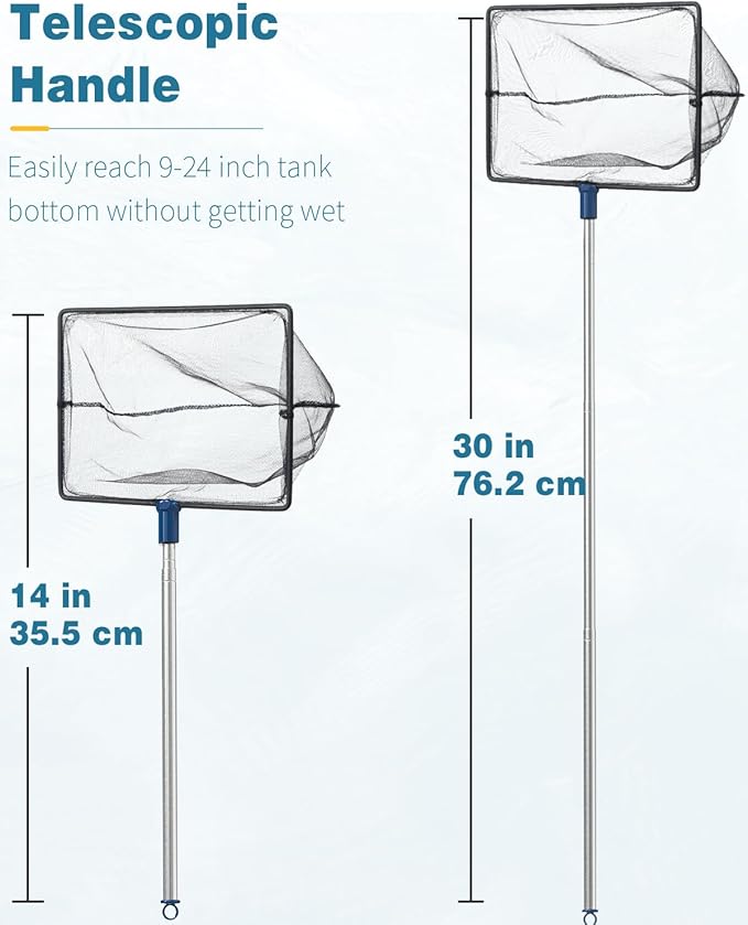 Pawfly Aquarium Fish Net with Extendable 9-24 Inch Long Handle for Betta Fish Tank Small Koi Pond and Pool