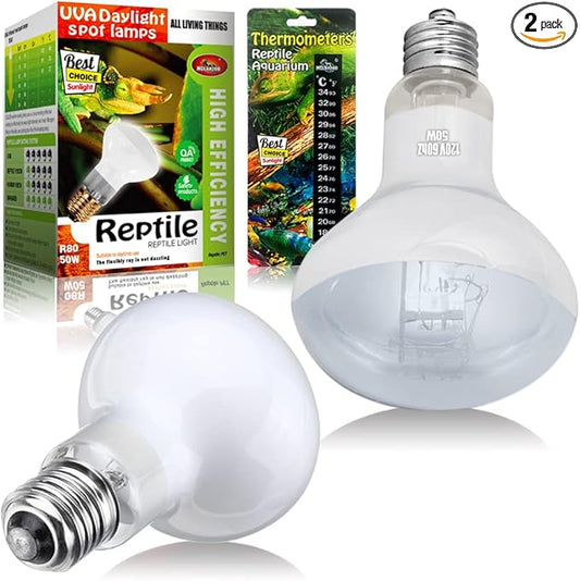Reptile Heat Lamp 75W 2 Pack,UVA Basking Light Heat Lamp Bulbs,Natural Daylight Heating Light for Bearded Dragon,Turtle,Tortoise,Lizard,Snake,Gecko,Chicken with Digital Temperature Strips
