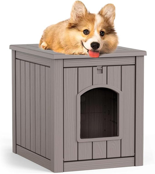 ROJIK Dog House Outdoor Waterproof,Resin Puppy Shelter Indoor with Flip Lid and Elevated Floor,Cat Duck Chicken Shelter, Portable and Easy Assembly(Grey)