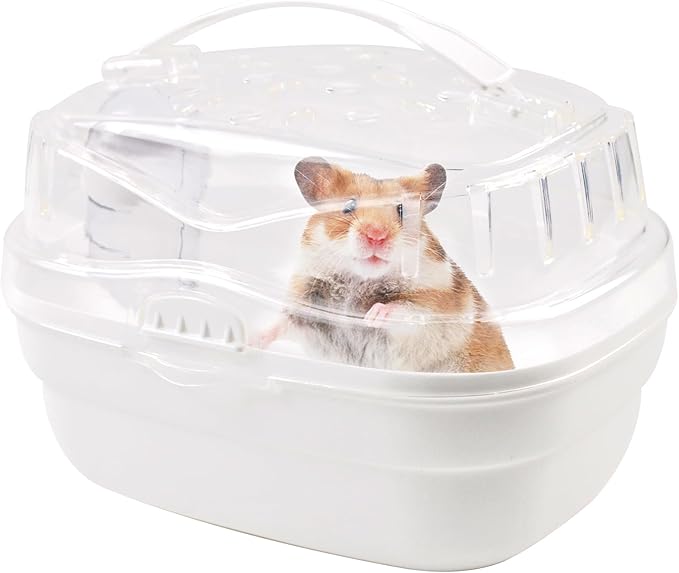 Hamster Carrier Cage with Water Bottle,Portable Hamsters Travel Cage Plastic Guinea Pig Carrying Cases Small Animal Carry Cage for Dwarf Hamsters Chinchillas Hedgehog Mouse(White)