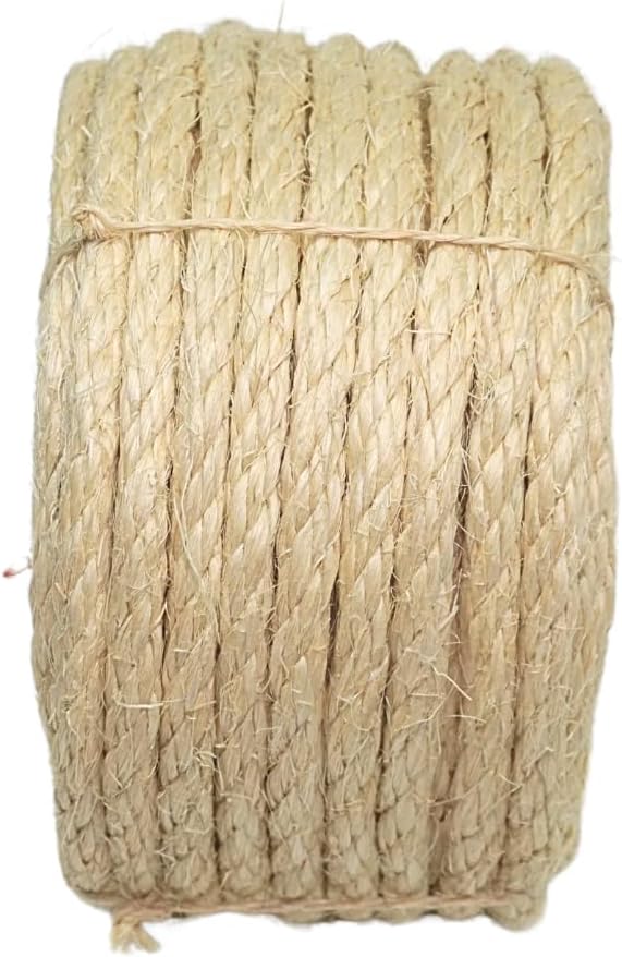Premium Brazilian Sisal Rope, Natural Fiber 100% Sisal, Ultra Durable, Chemical-Free, Ideal for DIY, Cats, Scratching Post Replacement, Home Decor, Garden, Crafting (1/2” 100 ft / 12mm 30m)