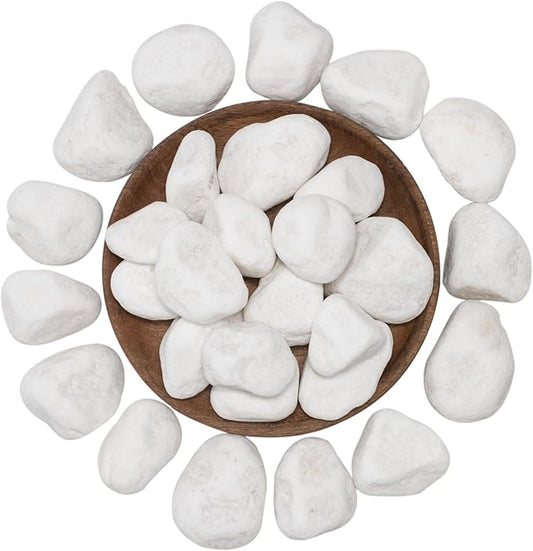 White Natural River Rocks, 1.5-2.5 Inch Decorative Stones for Plants, Garden, and Landscaping – 10LB, Ideal for Fish Tanks, Vases, Crafting, Home Decor, and Outdoor Landscaping