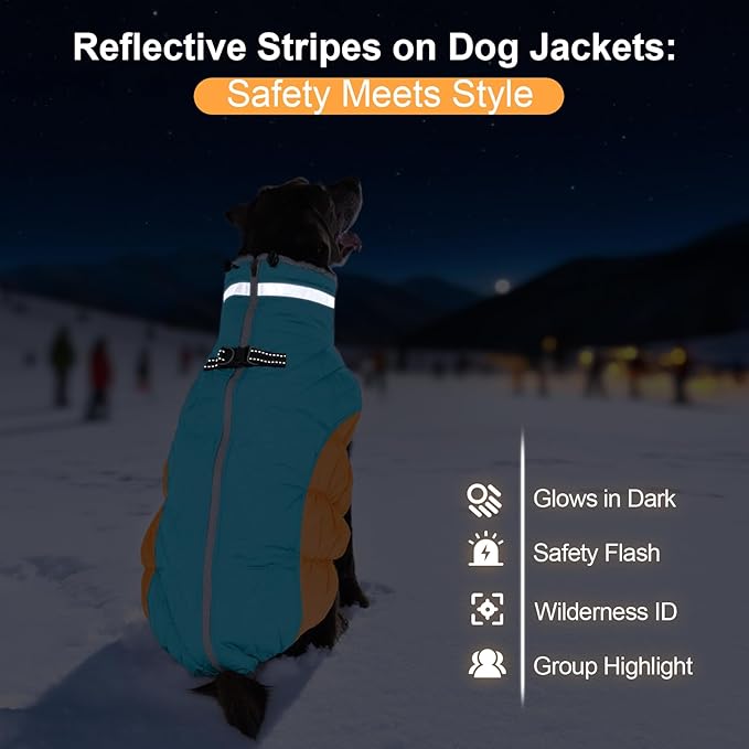 Warm Dog Coats for Large Dogs, Waterproof Dog Jacket with Harness Built in, Zipper Clousure, Fleece Lining, Turtleneck, for Cold Weather, Pet Snowsuit for Border Collie, Golden Retriever- XXL