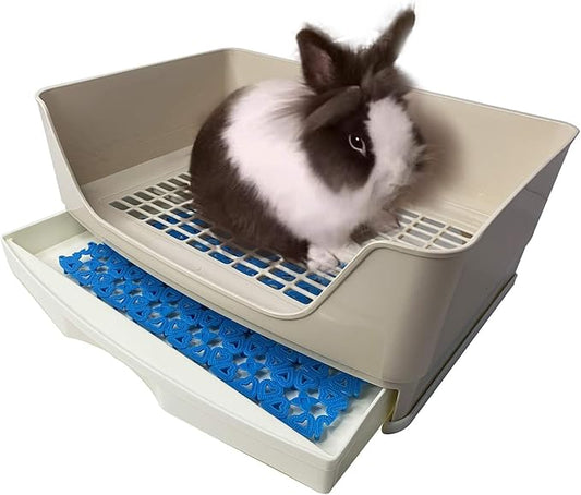 Hamiledyi Large Rabbit Litter Box - Corner Pet Toilet with Removable Drawer & Plastic Grate, Bigger Litter Pan for Small Animals (Guinea Pigs, Chinchillas, Ferrets, Adult Hamsters)