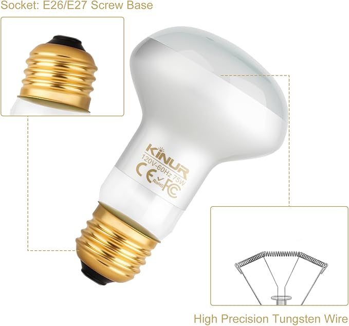 KINUR 2 Pack 75W Reptile Heat Lamp Bulbs, Reptile Day and Night Basking Spot Bulb Combo Amphibian Infrared Heat Lamp Bulb/UVA Basking Spot Daylight Heating Light Bulb