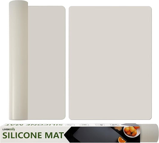 Silicone Mat for Kitchen Counter, Silicone Mat Trimable to Size (Light Grey, 23.6×15.7inch-2PCS), BPA-Free Silicone Placemat, Heat-Resistant NonSlip Table Mat for Air Fryer, Countertop Protector Mat