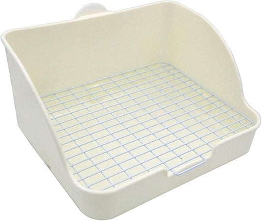 Rat Small Litter Box, 10"x8" Square Corner Litter Box Training Pan with Grid Potty Tray Toilet for Cage Small Animal/Rabbit/Guinea Pig/Bunny/Ferret (White)