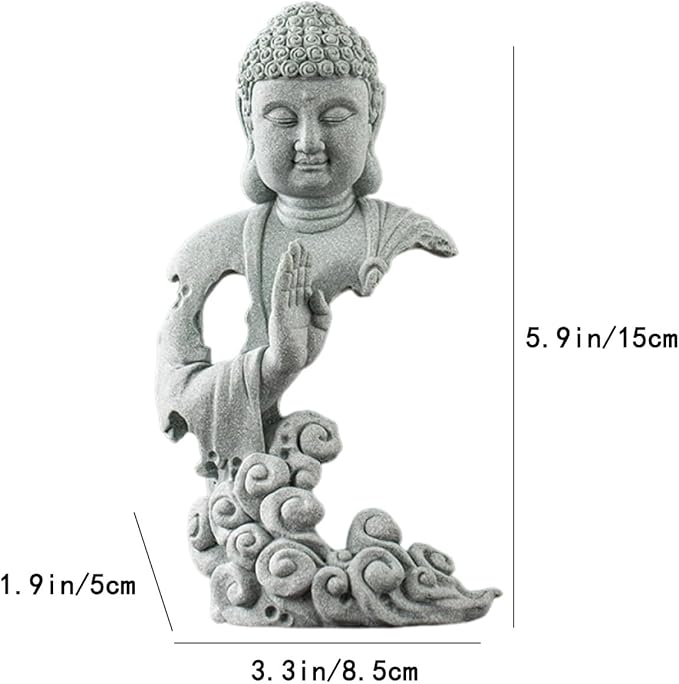 livelyfish Meditating Buddha Statue Zen Aquarium Buddha Figurines Sandstone Thinker Sculpture for Fish Tank Garden Home Decorations, Gift (G-S)