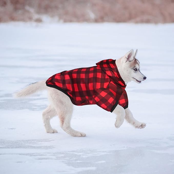 GreenJoy Plaid Dog Sweaters Hoodies Sweatshirts for Dogs Cats, Warm and Soft Cold Weater Coats for Christmas (Red, Medium)