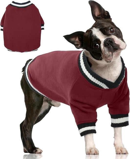 FUAMEY Dog Pullover Sweatshirt，Dog Winter Sweaters Warm Clothes Vest Thick Puppy Soft Pet Fleece Sweater Cute Doggie Boy Girl Outfit for Small Medium Dogs Wine-red L, Large(chest:26.7in)