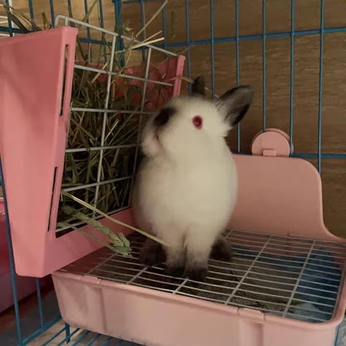 Bunny Litter Box with Grate, Rabbit Corner Litter Pan, Pet Toilet Potty Trainer with Scoop & Disposable Liner for Guinea Pig Ferrets Chinchilla