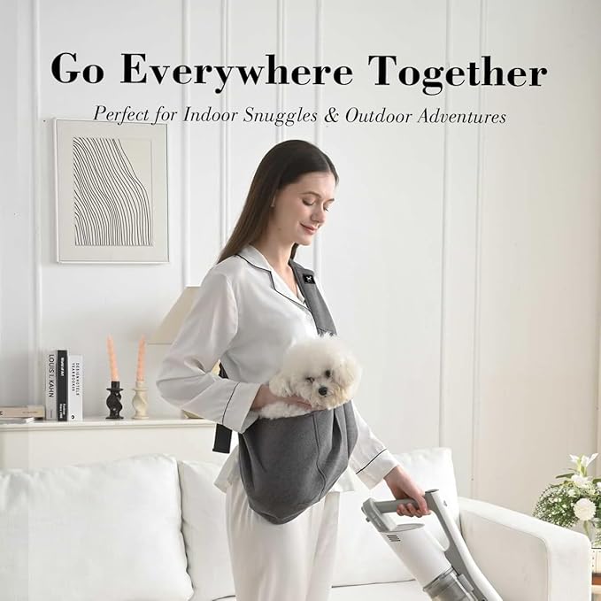 Dog & Cat Carrier Sling, Adjustable Soft Padded Shoulder Puppy Carrier, Hands-Free Dog Carrier Bag with Double Safety Buckles Premium Material for Outdoor Travel (Dark Gray, L)