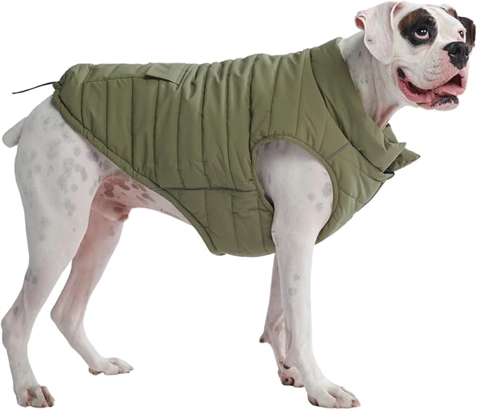 Spark Paws Dog Winter Jacket, Water-Resistant Coat, Warm Reflective Windproof Fleece-Interior, for Medium and Large Dogs - Olive - 4XL