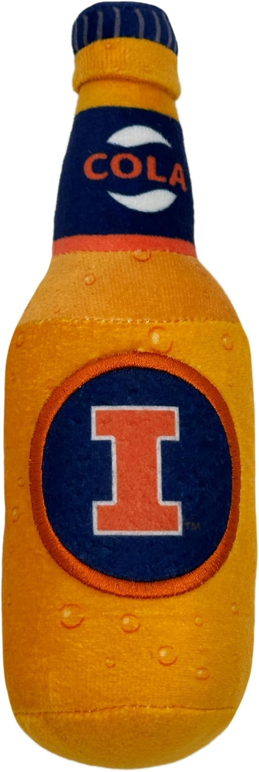 NCAA Illinois Fighting Illini Beer Bottle Plush Dog & CAT Squeak Toy- Cutest Stadium SODA Bottle Snack Plush Toy for Dogs & Cats with Inner Squeaker & Beautiful Football/Basketball Team Name/Logo