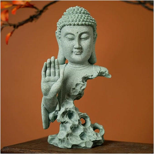 livelyfish Meditating Buddha Statue Zen Garden Statues Sandstone Thinker Buddha Sculpture Figurine for Fish Tank Aquarium Home Decorations, Gift (B)