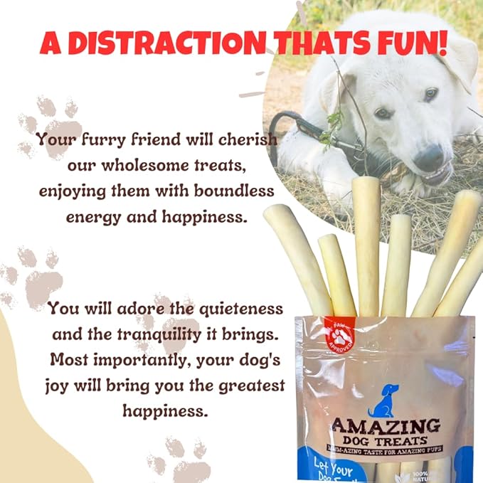 Amazing Dog Treats - 6 Inch Cow Tail Dog Chew- Thick - (20 Pcs/Pack) - Premium Quality - Sourced from Grass Fed Cattle - Long Lasting Dog Chew- Rawhide Alternative