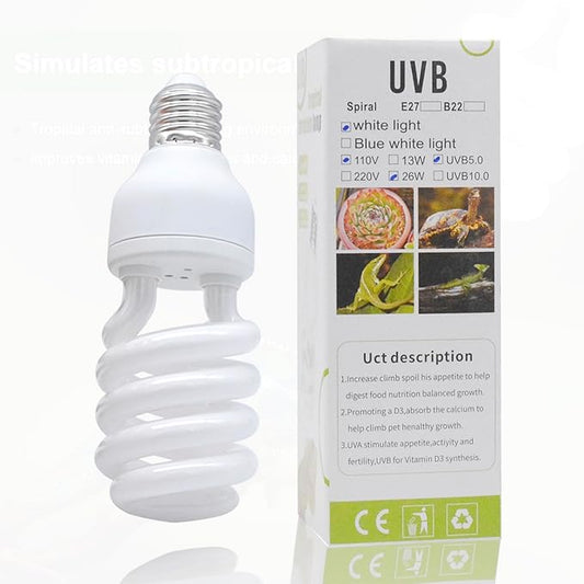 UVB Light Bulb for Reptiles, 26W 5.0 UVA UVB Heat Lamp Bulbs Ideal for Rainforest Reptiles, Bearded Dragons Lizard Turtle Tortoise Iguanas Chameleons Snake (1 Pack)