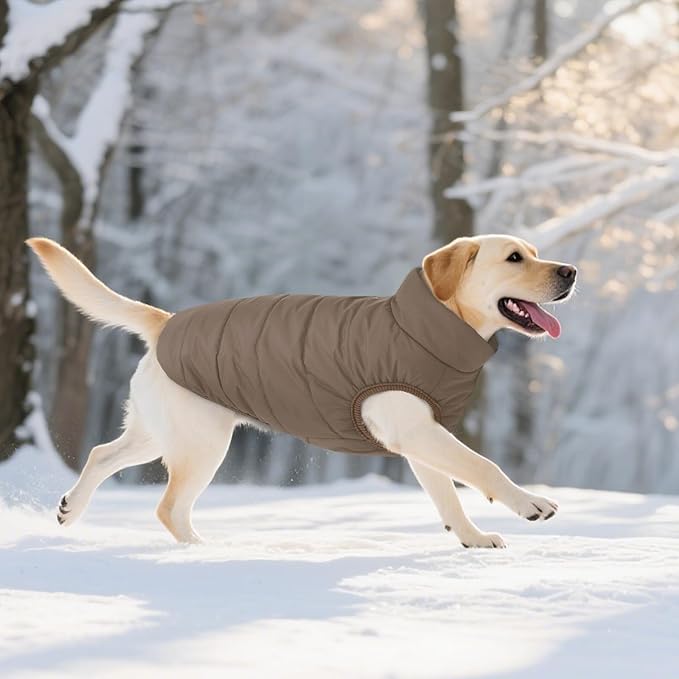 ASENKU Dog Winter Coat - Waterproof Windproof Dog Jacket, Warm Snowproof Doggie Puffer Vest for Cold Weather, Lightweight Snow Coats for Small Medium Large Dogs (3XL, Coffee)