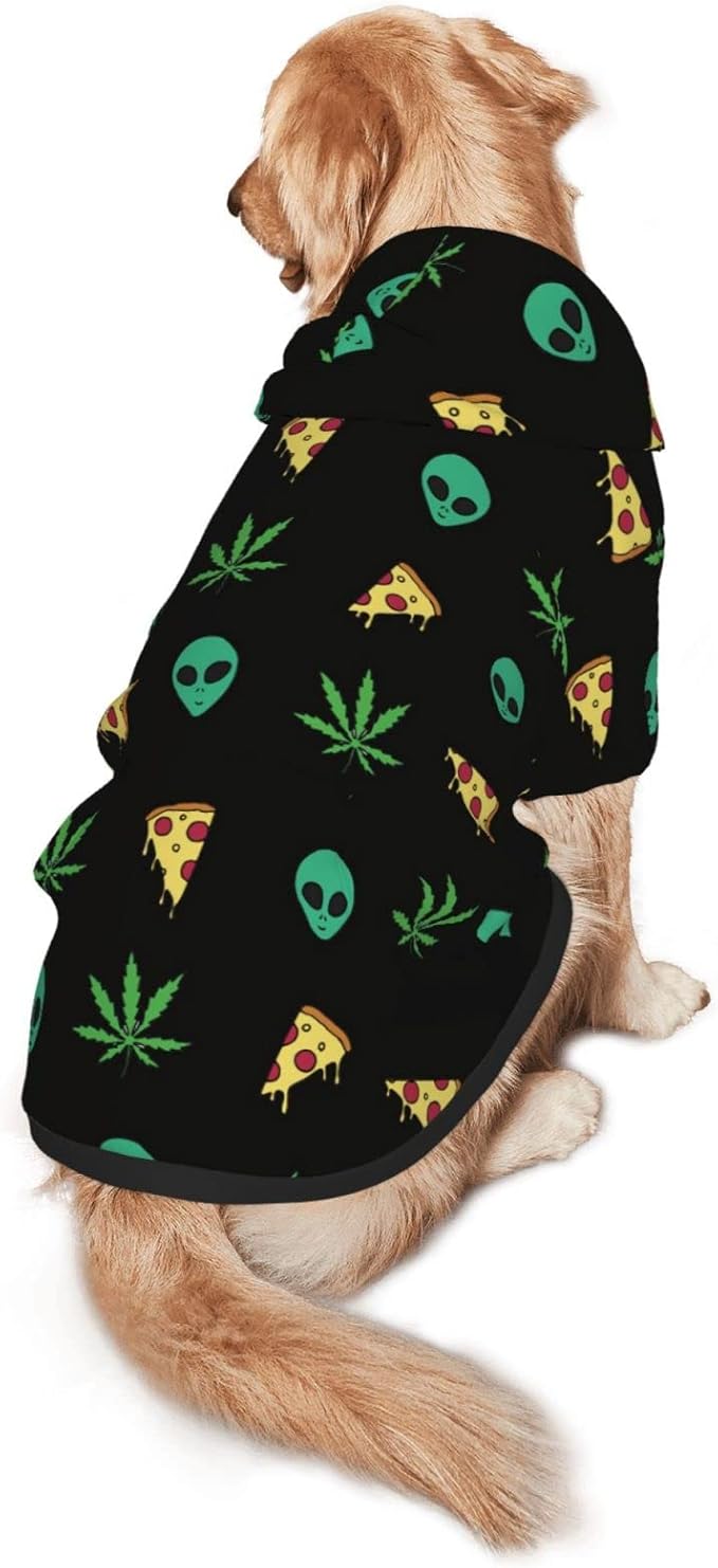 Pizza Weed Leaf Dog Hoodies，Dog Clothes with Pocket and Hat Winter Clothes Sweaters for Medium Large Dogs Girl Boy Pets' Clothes Outfits