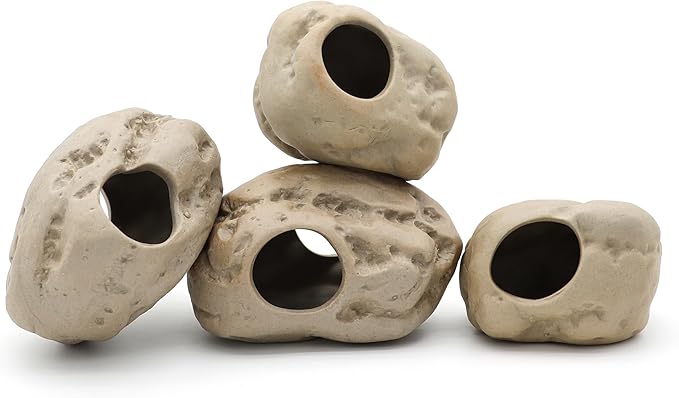 Aquarium Decorations Stackable Ceramic Cave Betta Fish Tank Accessories Rock Cave Decor (4-Piece Set)