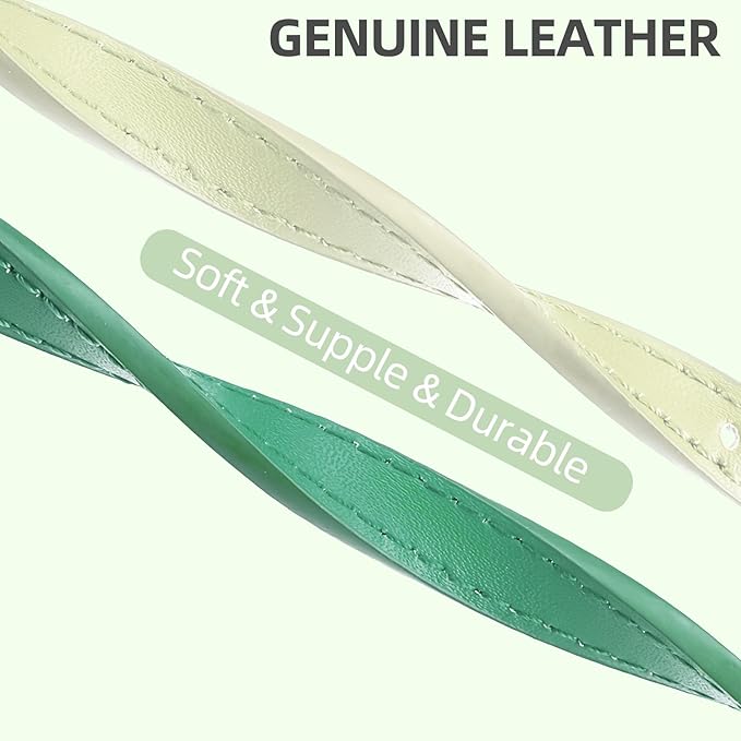 PUPTECK 2 PCS Soft Genuine Leather Cat Kitten Collar with Bells Adjustable for Girl Boy Cats Puppy - Blue Green, Bubble Green