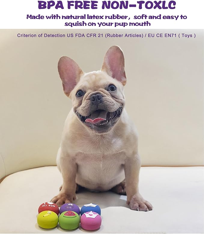 Squeaky Dog Ball, Latex Cute Dog Toys for Puppy and Small Dogs Soft Rubber Fetch Play Catch Ball Bounce and Funny Squeak Pet Toys 6 Pack