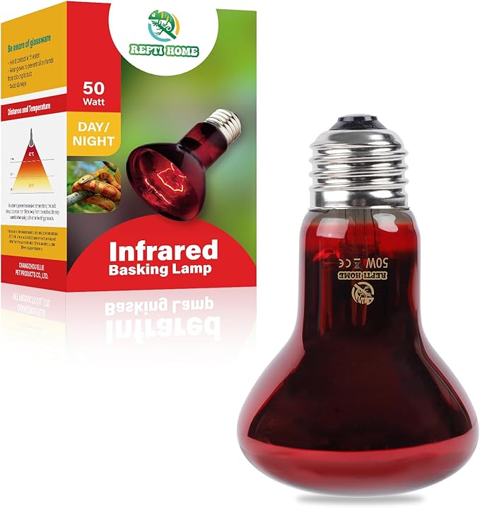 Reptile Heat Lamp,50W Red Basking Spot Lamp Bulb for Chickens Amphibians, Infrared Heat Emitter Light for Coop