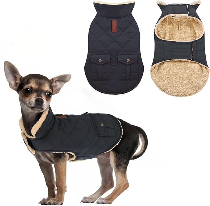 ASENKU Warm Dog Winter Coat Fleece & Turtleneck Dog Puffer Jacket with Pockets Waterproof Pet Cold Weather Clothes with Leash Hole for Medium Large Dogs