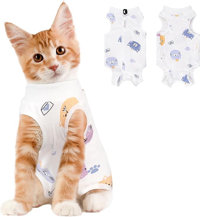 Coppthinktu Cat Recovery Suit Female, Breathable Cat Onesie After Surgery Female for Abdominal Wounds or Skin Diseases, Surgery Recovery Suit Kitten Onesie After Spay Wear Anti Licking (White M)
