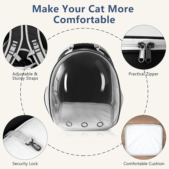 Cat Backpack Carrier Bubble Expandable Foldable Breathable Pet Carrier Dog Carrier Backpack for Large Big Cats Hiking, Travelling, Camping (Back Expandable-Black)