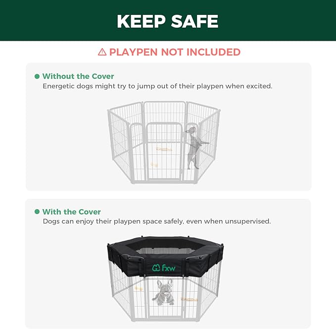 (Not Suitable for Other Brands) FXW Exclusive Mesh Top Cover, Only Fits FXW Rollick/Homeplus 22.8" W x 24" H 6-Panel Playpen (Playpen not Included), Hexagon│Patent Pending